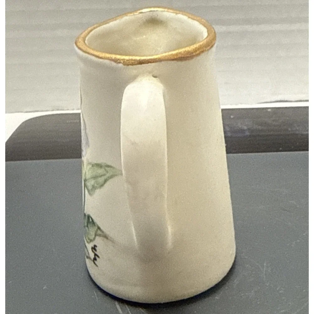 Vintage Hand Painted Floral Miniature Pitcher With‎ Gold Rim